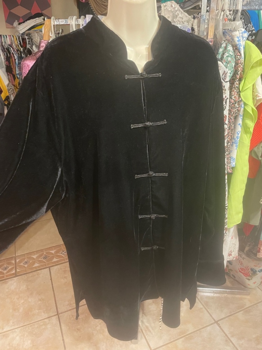 Harve Benard Black Velvet Mandarin Collar Jacket